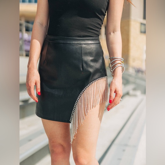 Buddy Love SHOW GIRL CRYSTAL FRINGE MINI SKIRT - BLACK Size XS - Picture 3 of 9